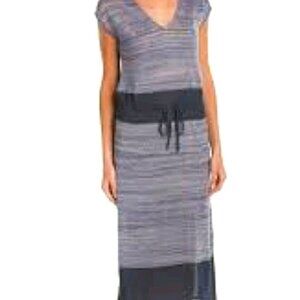 Joan Vass V Neck Easy DressNavy short sleeve knit linen blend maxi 3 16